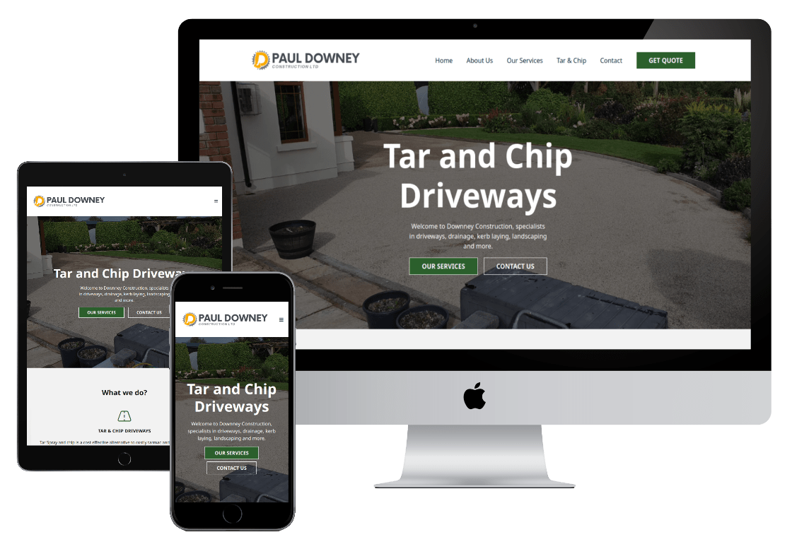 Screenshot of www.Downeyconstruction.ie website on an apple mac, iphone and ipad. 