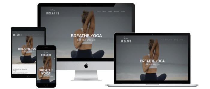 Breathe Yoga Cahir Website design displayed on a tablet, phone,laptop and desktop Apple machines. 