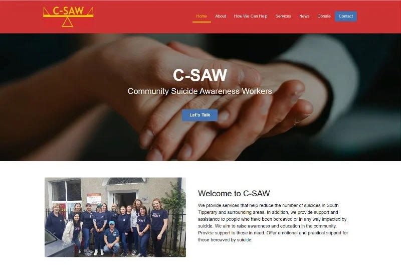 screenshot of csaw Suicide charity website Tipperary