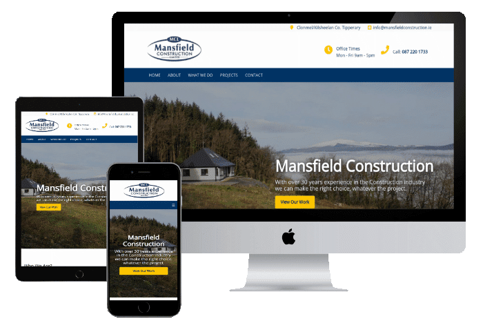 Mansfield Construction website photo on differnt devices
