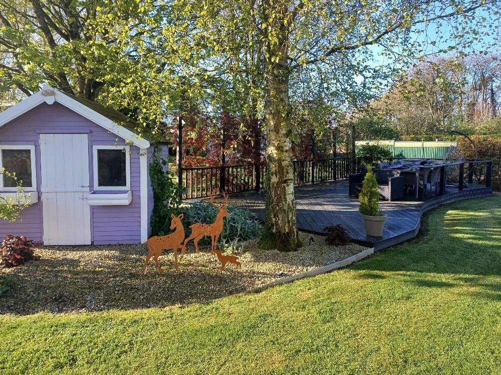 Garden Shed with gravel and plants.