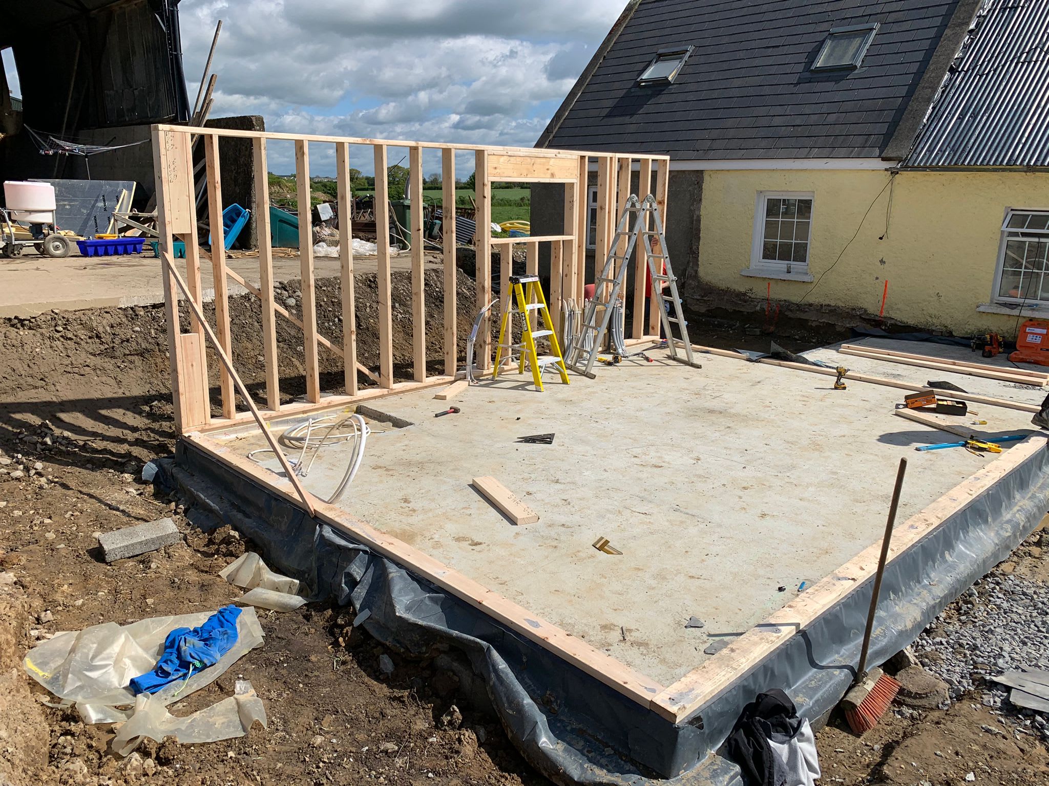 a concrete base for a house extension.