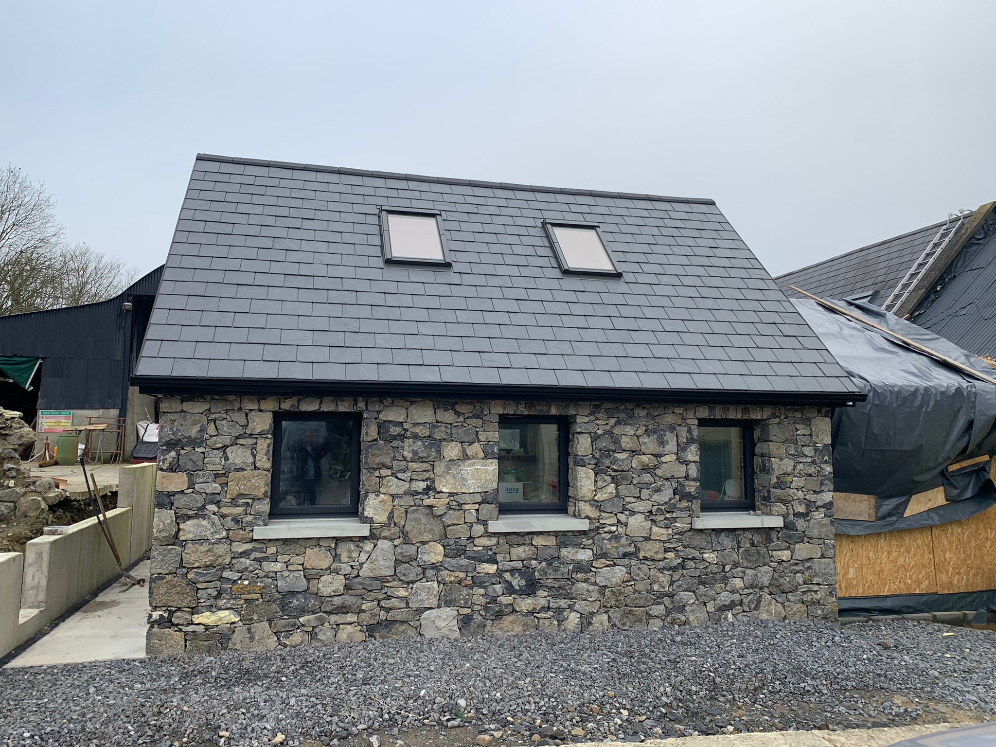 stone cladding around home extension.