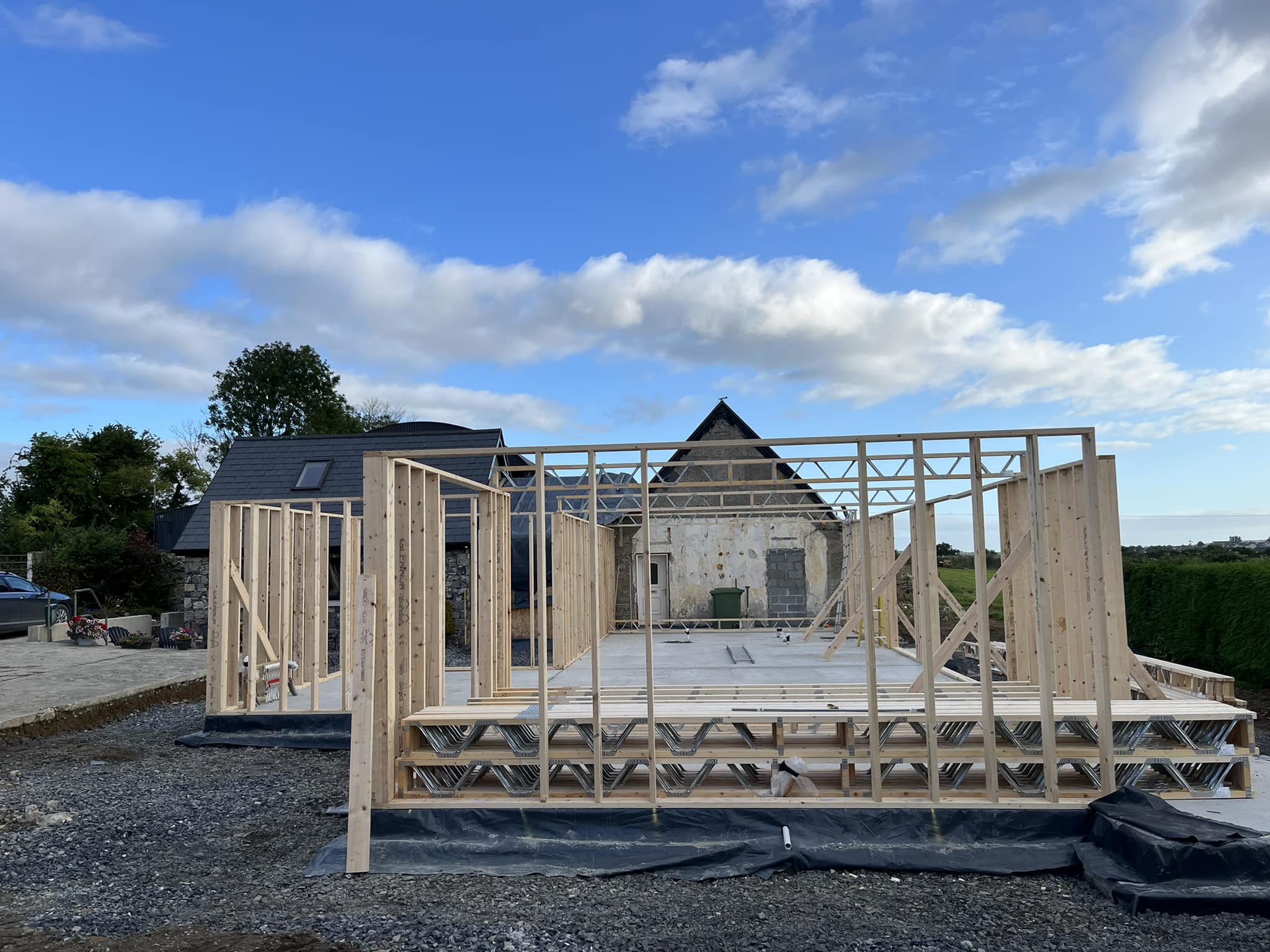 timber frame extension and foundation