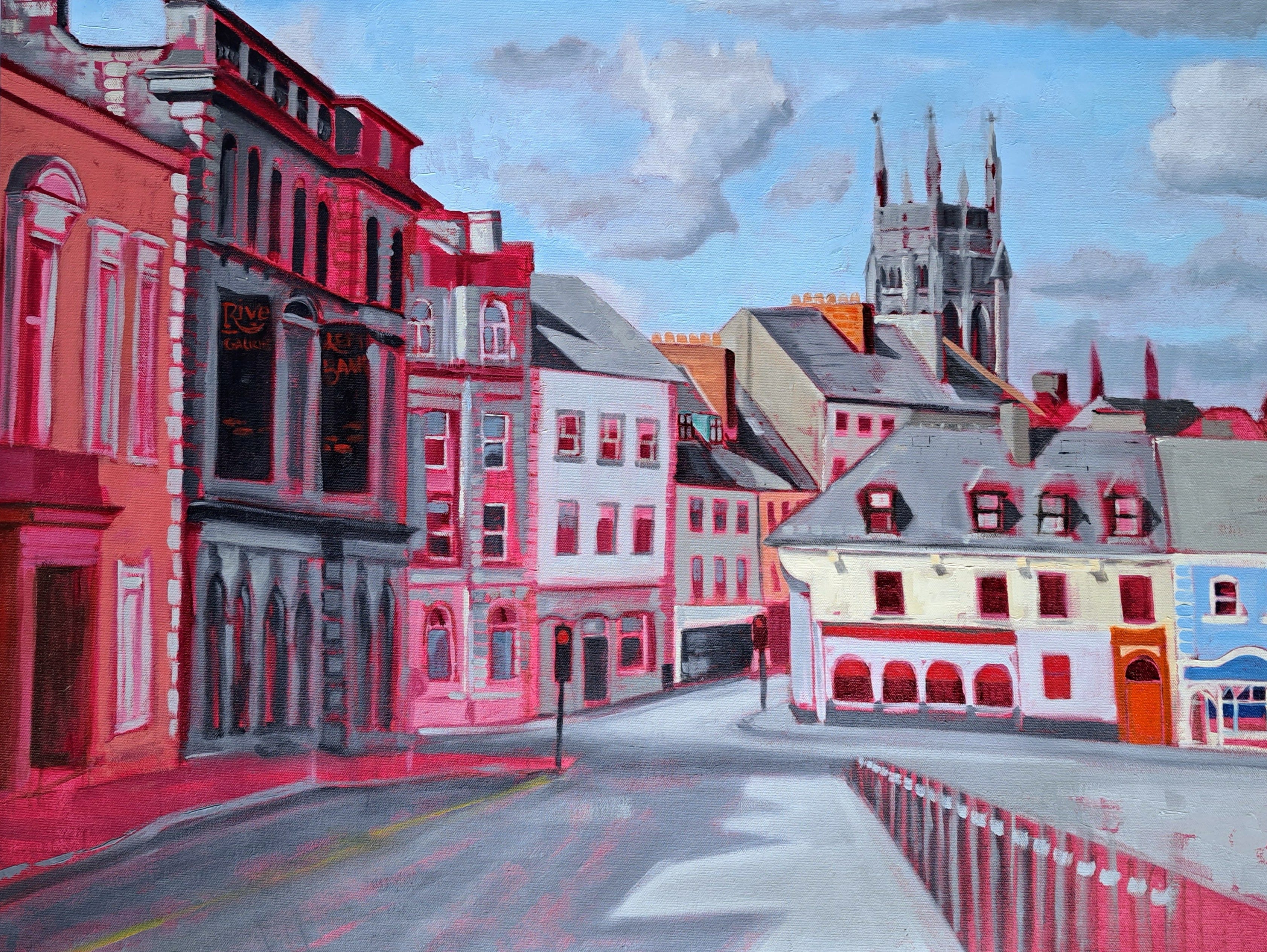 An oil painting of Kilkenny City street