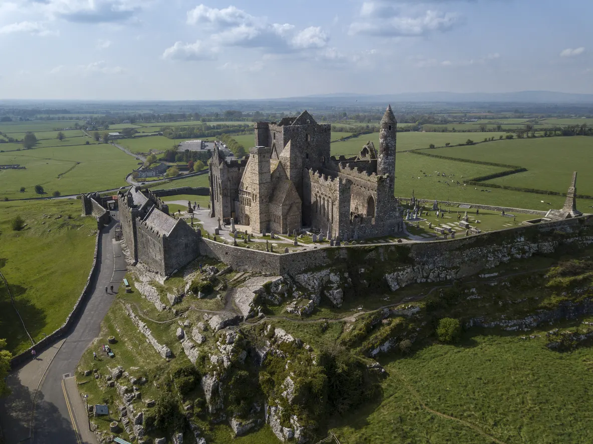 Rock of Cashel aerial view. Ireland, Co. Tipperary, April , 2019