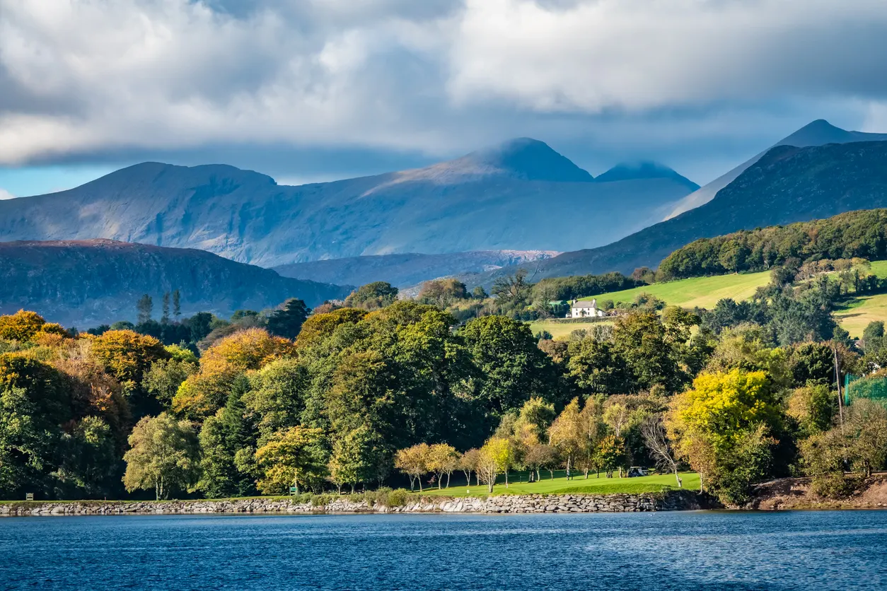 Breathtaking fall view of the Kenmare Bay from Sheen Falls, Kenmare, County Kerry, Ireland