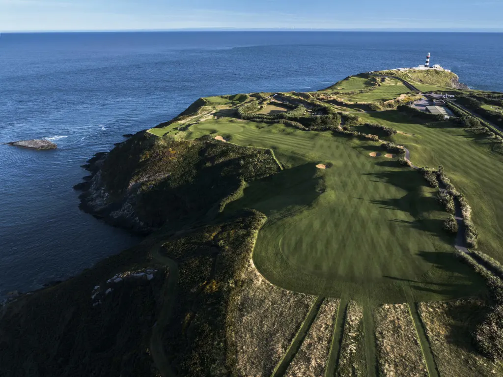 old head of kinsale golf course in Co. Cork Ireland drone shot of the old head of kinsale golf course in Co. Cork Ireland