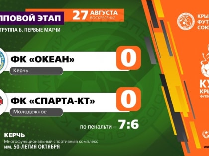 ФК "Океан" (Керчь) – ФК "Спарта-КТ" (Молодежное) – 0:0, по пенальти – 7:6. Протокольные данные