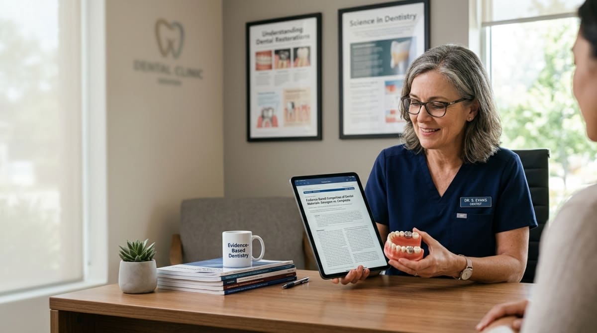 Dentist Explaining Evidence-Based Safety of Dental Fillings