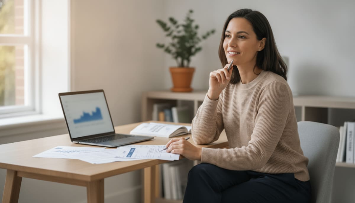 Person at a home desk reviewing paperwork about dental implant insurance cover.