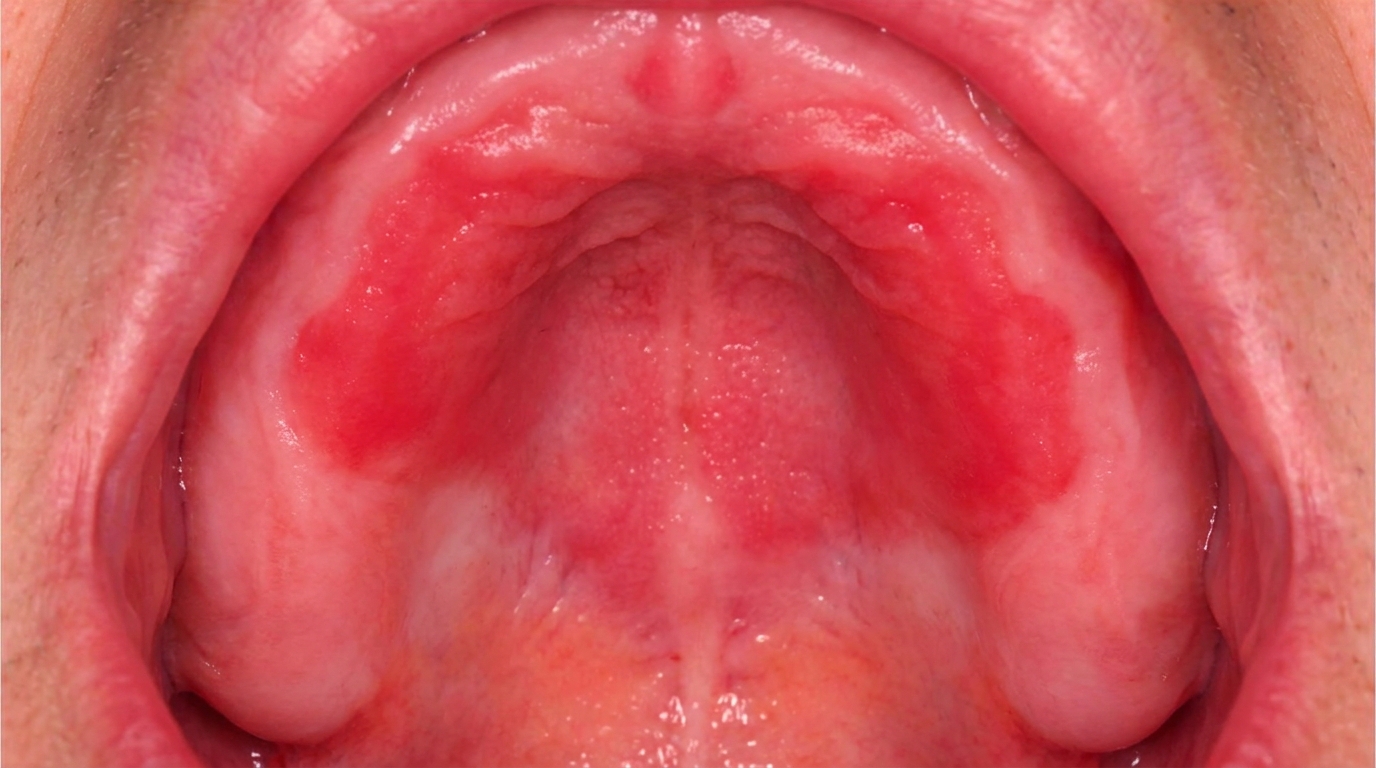 Denture stomatitis: why does the mucosa under my denture look red?