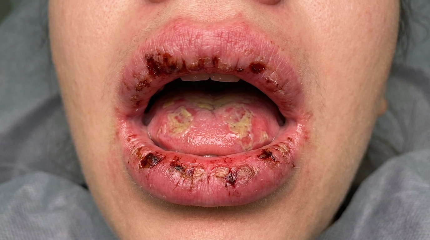 Erythema Multiforme: when sudden mouth ulcers and crusted lips appear together