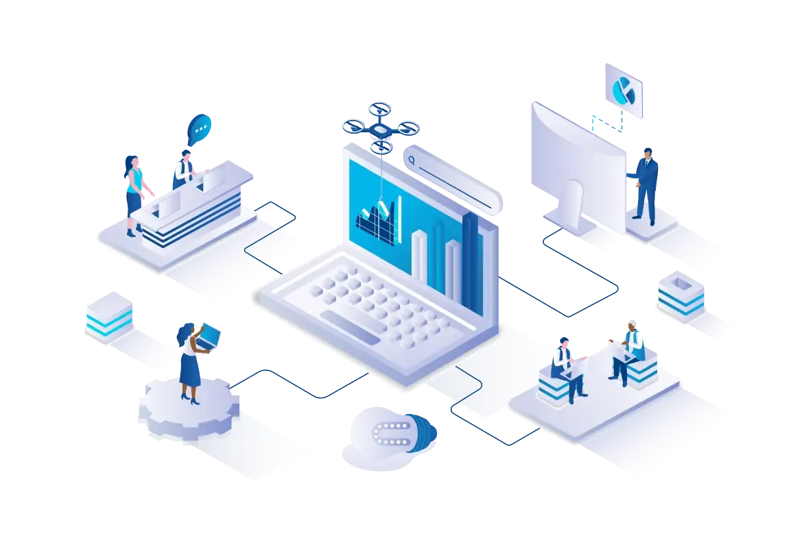 Ilustrações diversas representando tecnologias de marketing digital