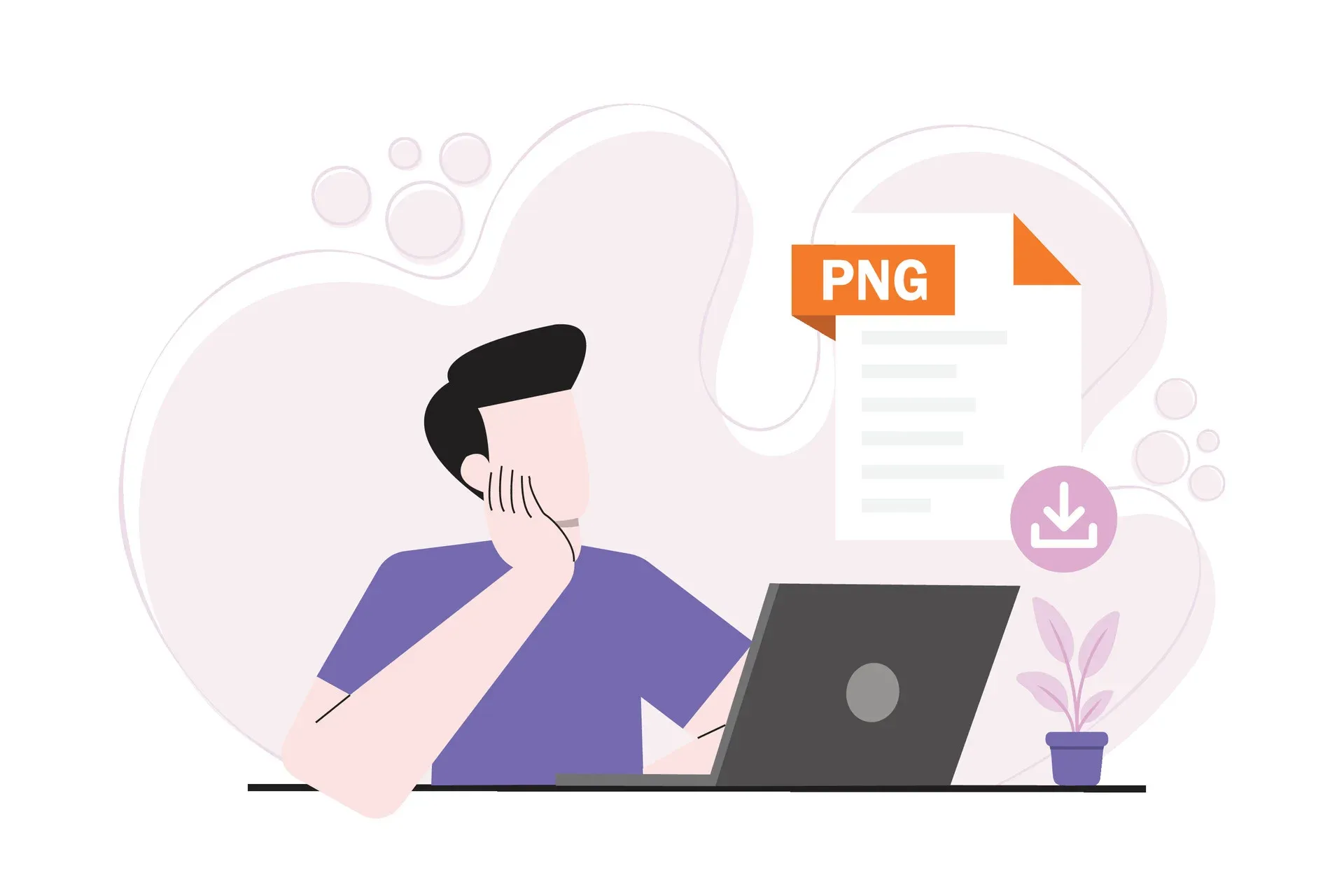 Ilustração de homem usando laptop e ícone de download de arquivo PNG