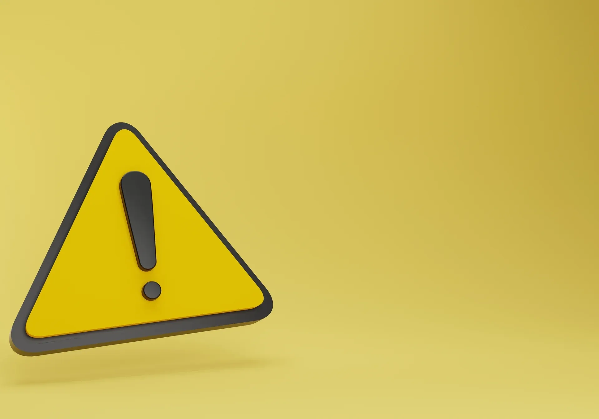 Ícone 3D de um triângulo amarelo com um ponto de exclamação preto sobre fundo amarelo