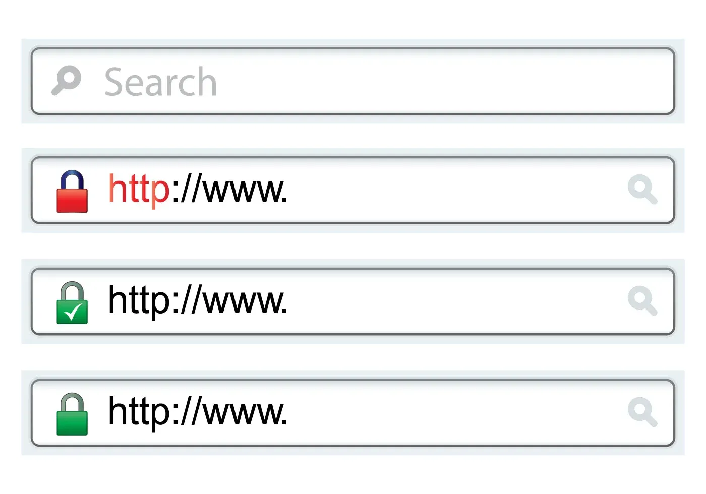 Barras de endereço comparando conexões HTTP e HTTPS
