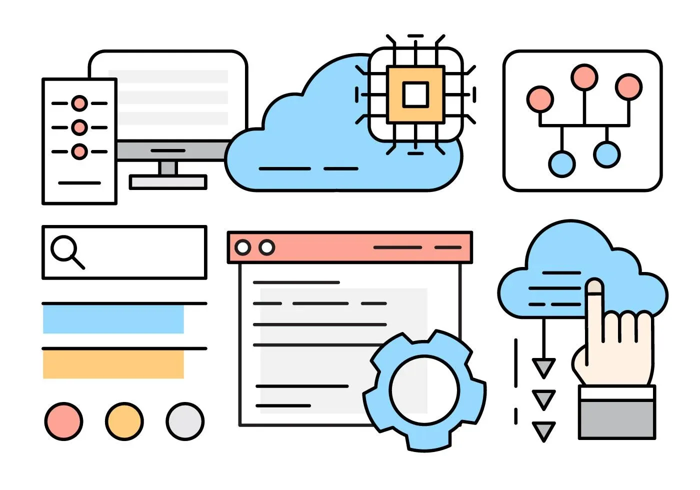 Ilustração de computação em nuvem, busca e automação