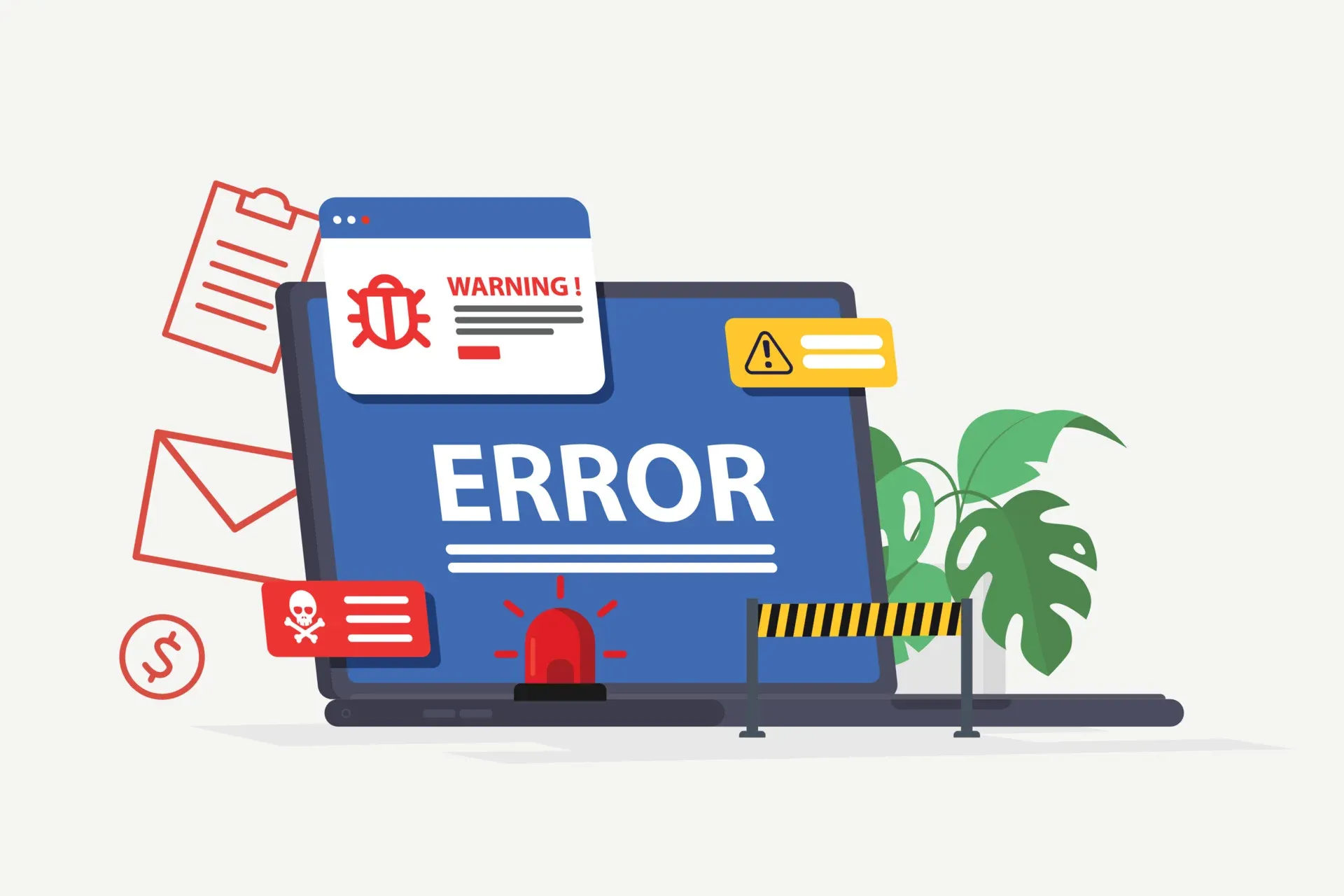 Tela de notebook exibindo mensagens de erro e alertas do sistema