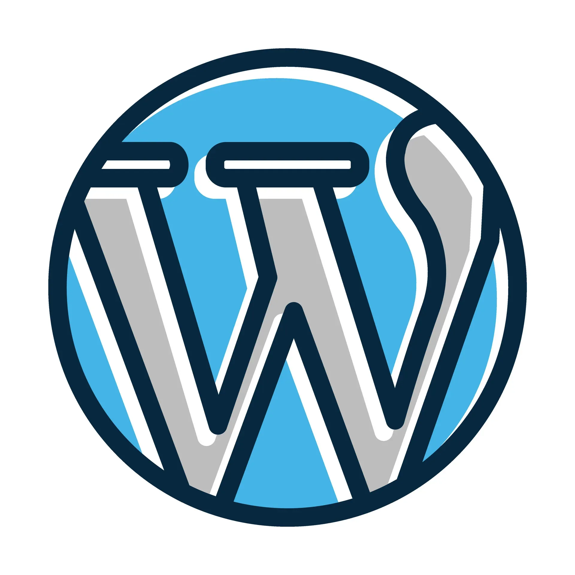 Logotipo do WordPress em azul, branco e cinza