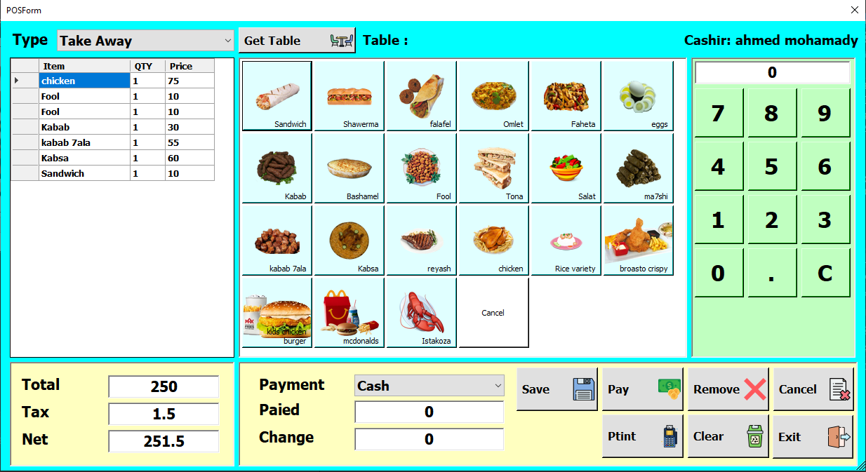 Point of sale POS for restaurants with C# .NET