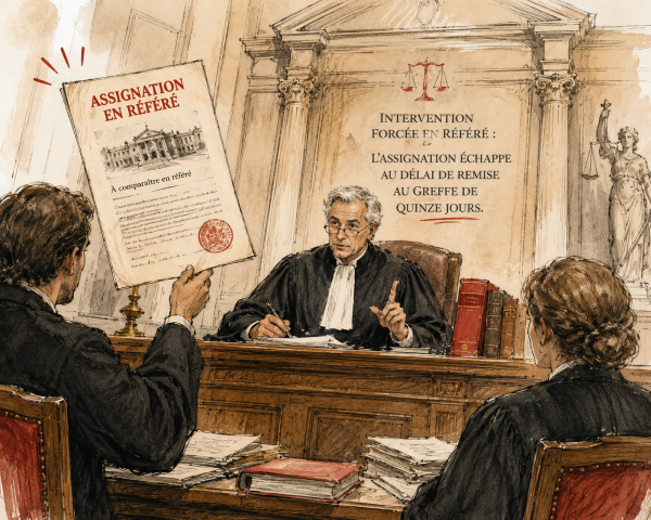 Intervention forcée en référé : l'assignation échappe au délai de remise au greffe de quinze jours (Cass. 2e civ., 21 mai 2026, n° 23-23.636)