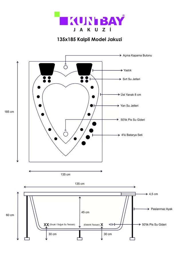 Kalpli Jakuzi 135 X 185 H 60