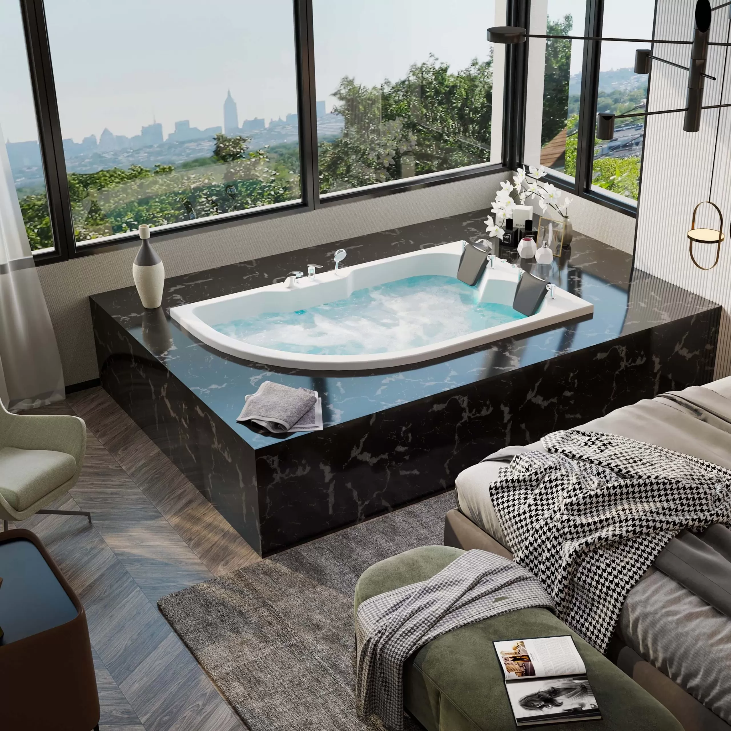 Asimetrik banyo jakuzi 120x190 kapı çakışması çözümü