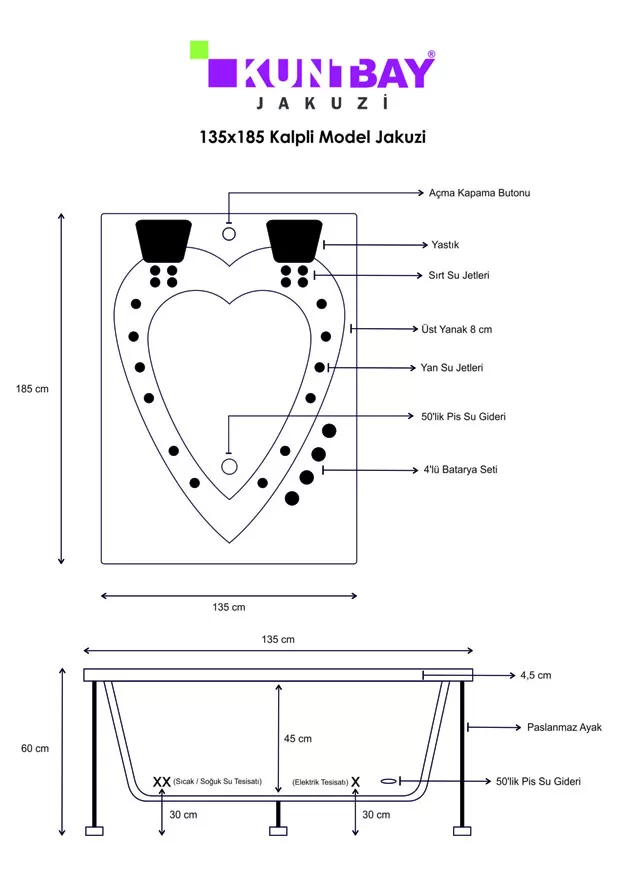 Kalpli jakuzi 135x185 özel tasarım