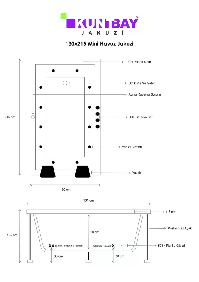 Mini havuz jakuzi 130x215 teras kış kullanımı Kuntbay