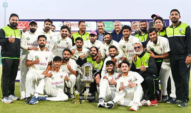 Karachi Blues defeated defending champions Sialkot by 218 runs to win the 2025-26 Quaid-e-Azam Trophy final, held at the Gaddafi Stadium in Lahore from December 1-5, 2025.