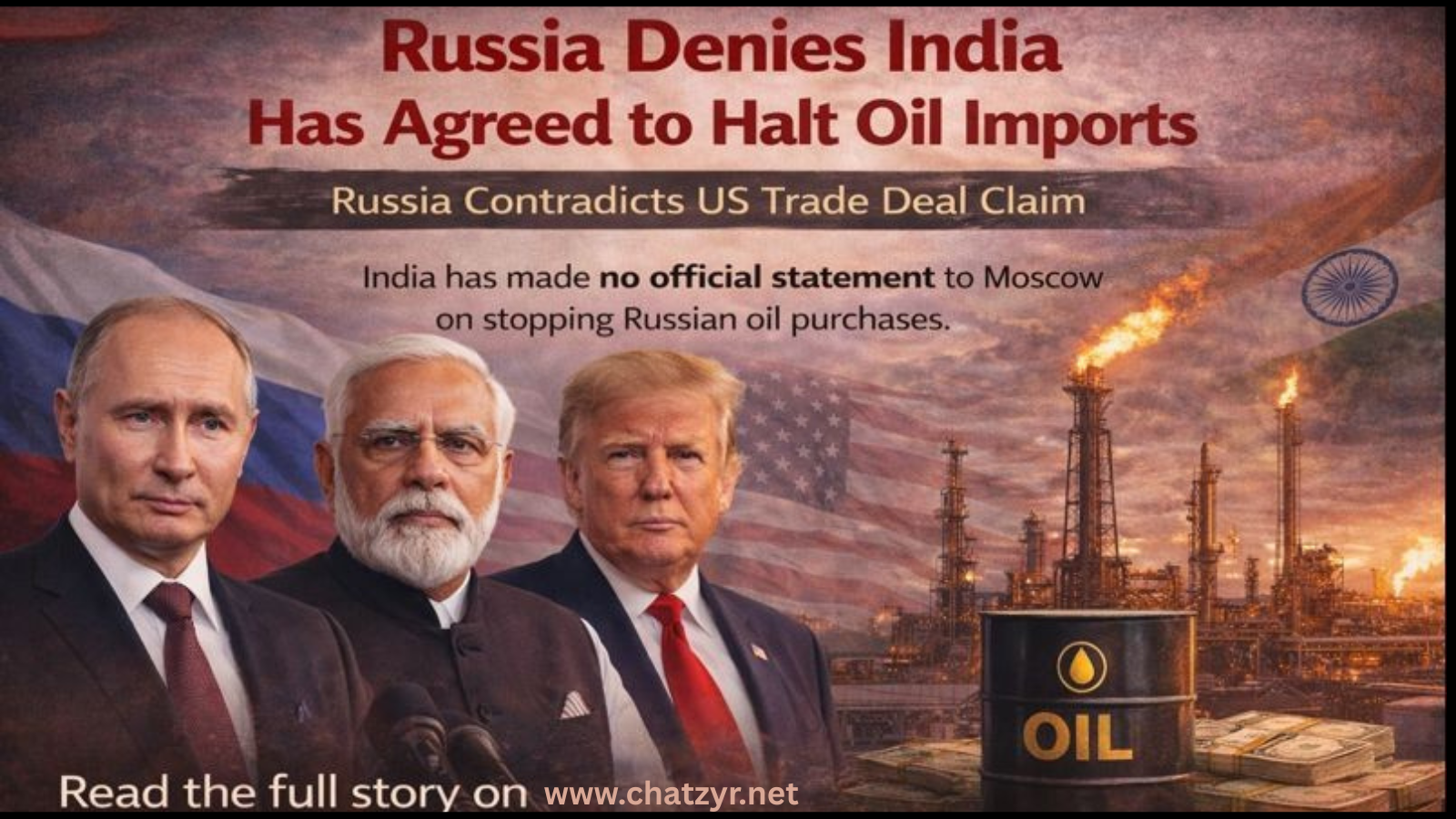 Russia Says India Has Not Confirmed Halting Oil Purchases After US Trade Deal Claim