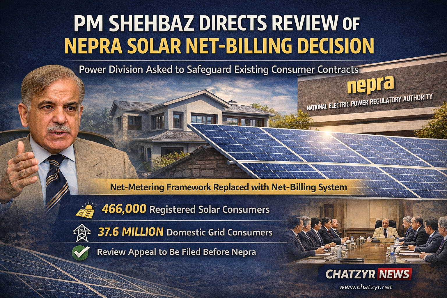 PM Shehbaz Seeks Review of Nepra Solar Net-Billing Shift After Nationwide Outcry