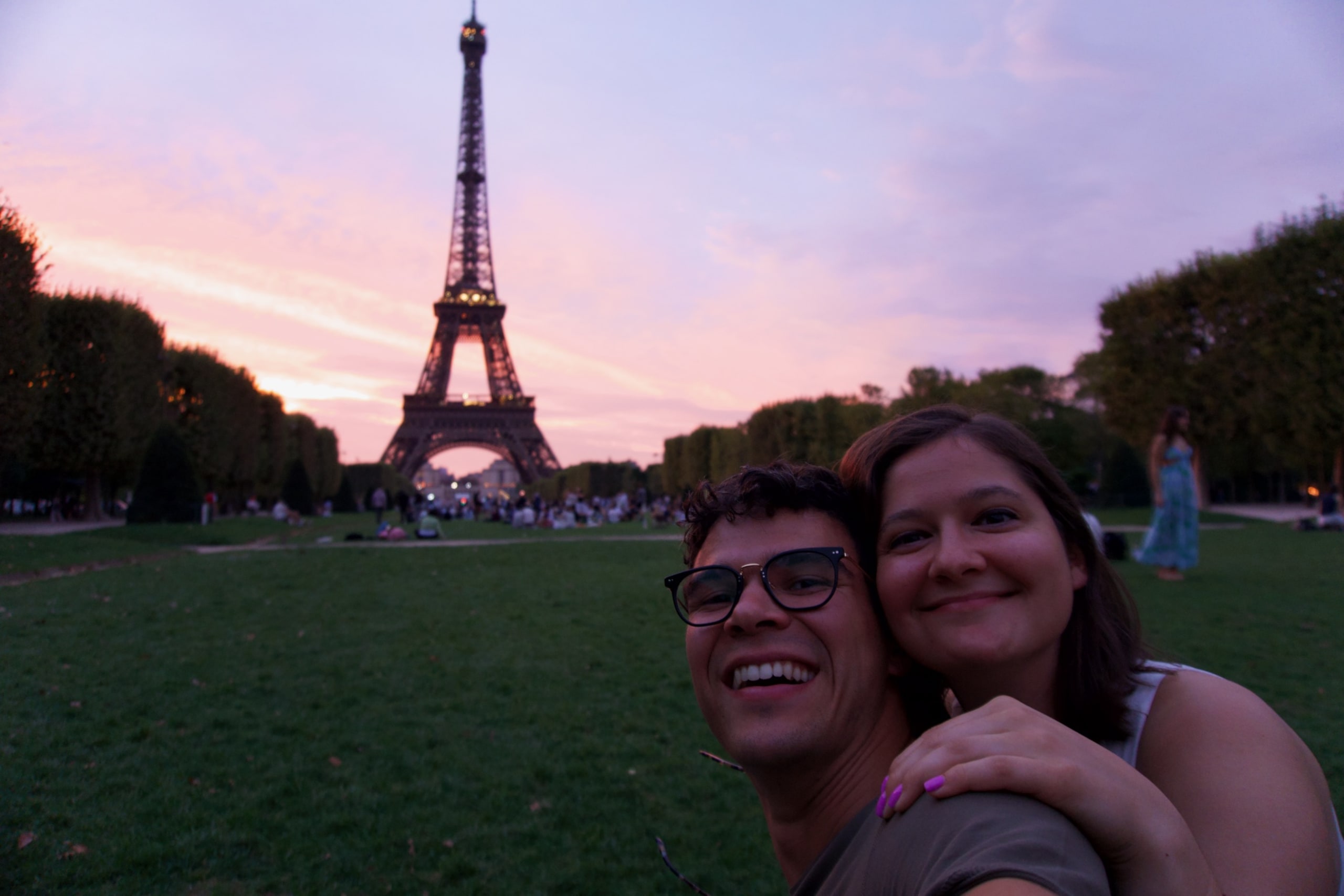 Wide view of the Eiffel Tower in Paris