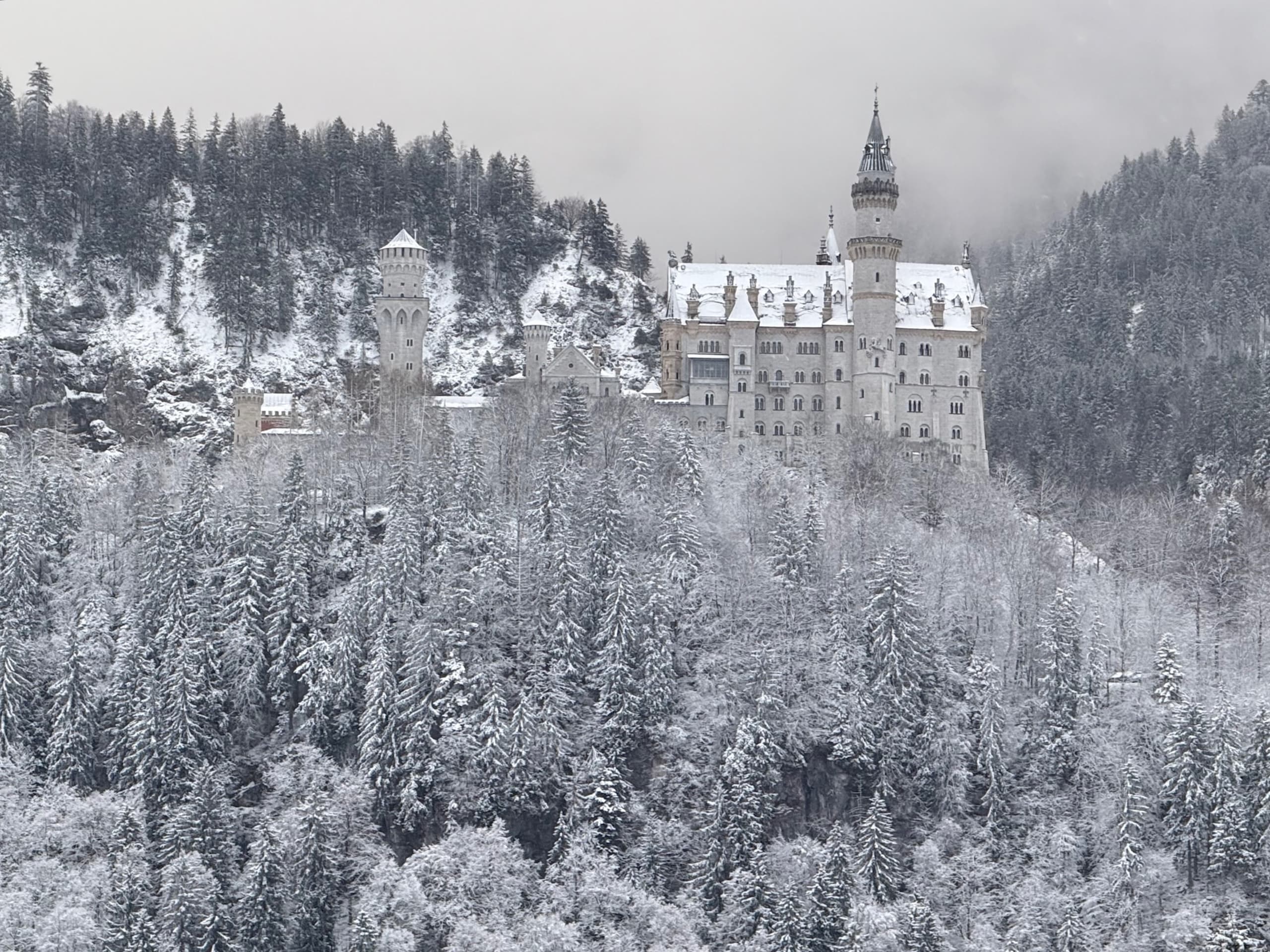 Neuschwanstein Castle in snowy winter conditions