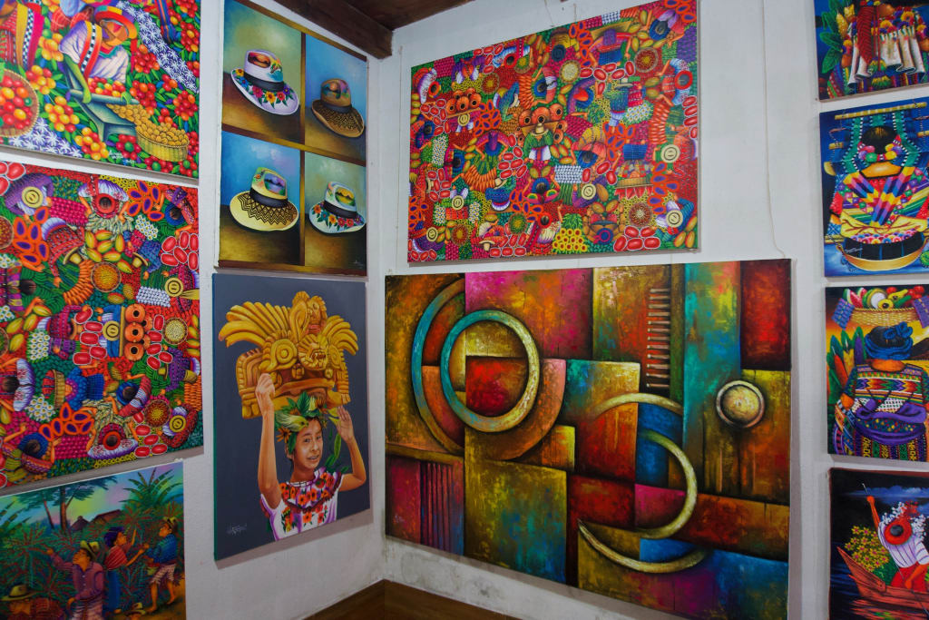 A colorful art gallery in San Juan La Laguna