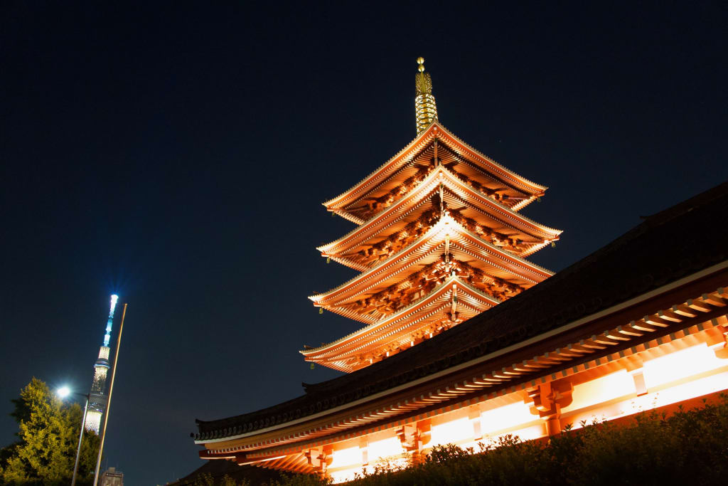 Senso-ji Temple lit up at night
