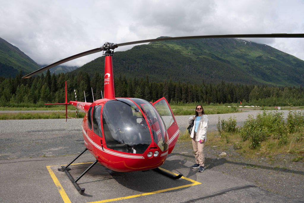 Small helicopter before takeoff in Girdwood, Alaska