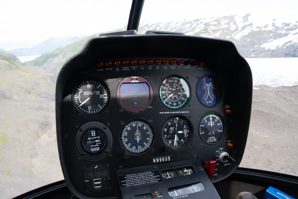 Instrument panel inside the helicopter