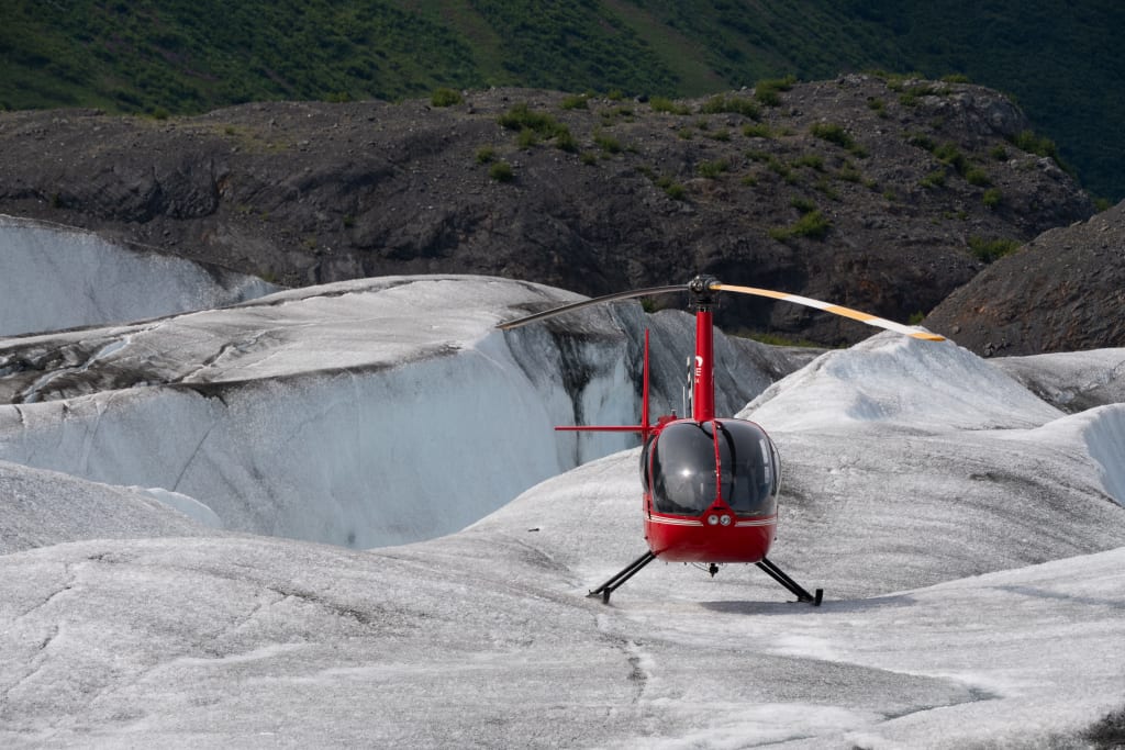 Helicopter landed on Lake George Glacier