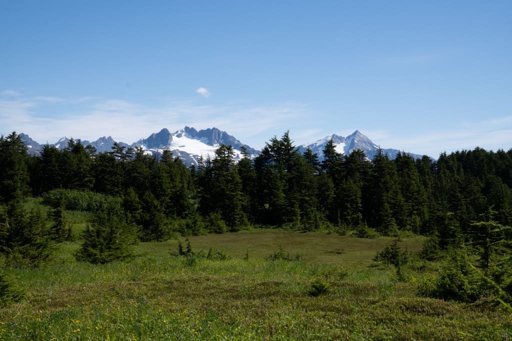 Snow-capped mountain views along Lost Lake Trail