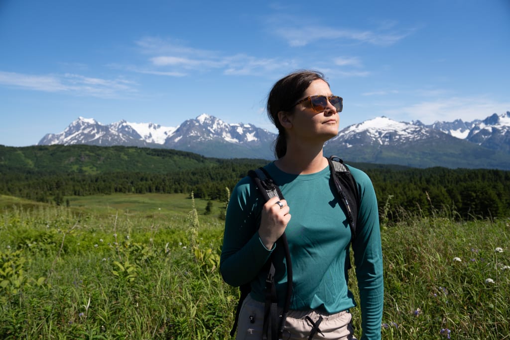 Hiking through open alpine scenery on Lost Lake Trail