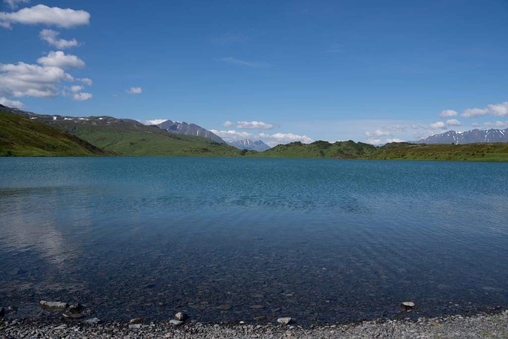 Lost Lake surrounded by alpine scenery near Seward, Alaska
