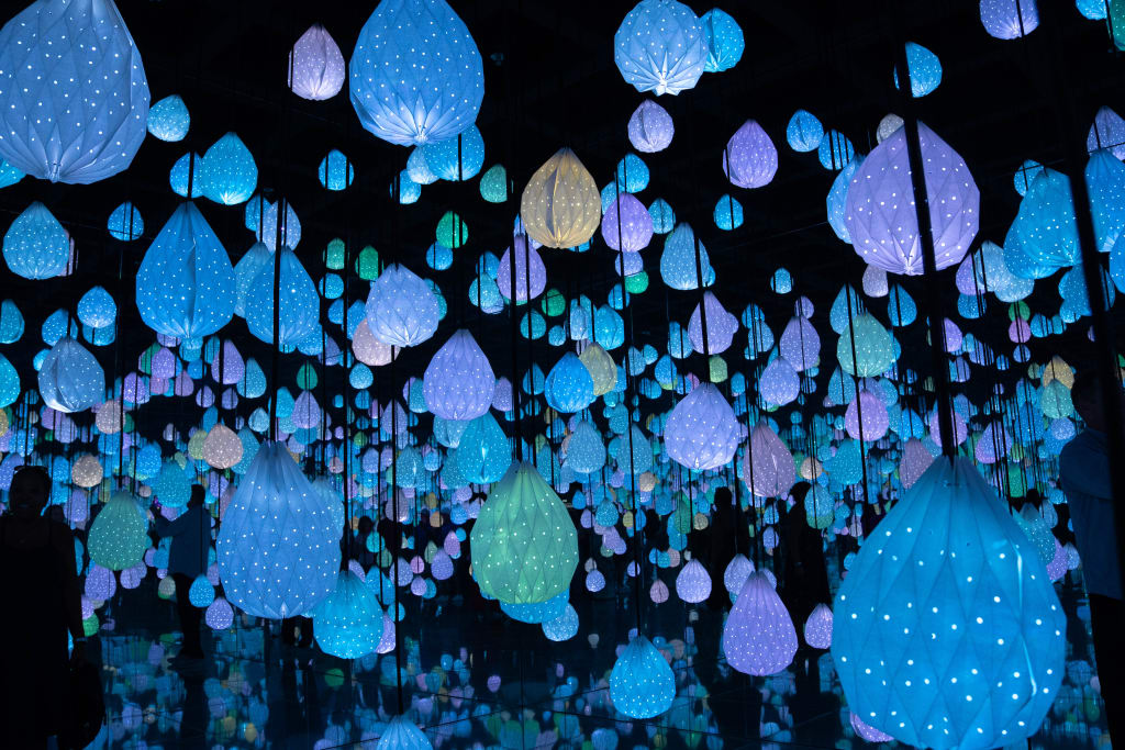 Paper lantern-like orbs in the Star Raindrops room at ARTE Museum Las Vegas