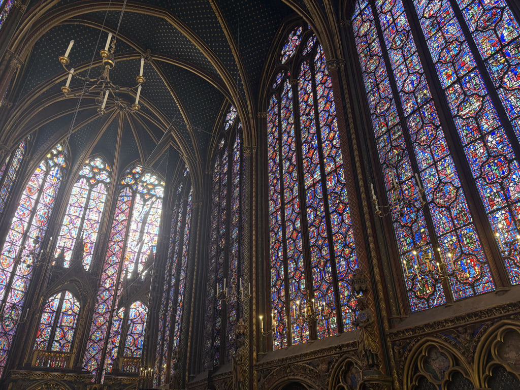 Stained glass inside Sainte-Chapelle in Paris