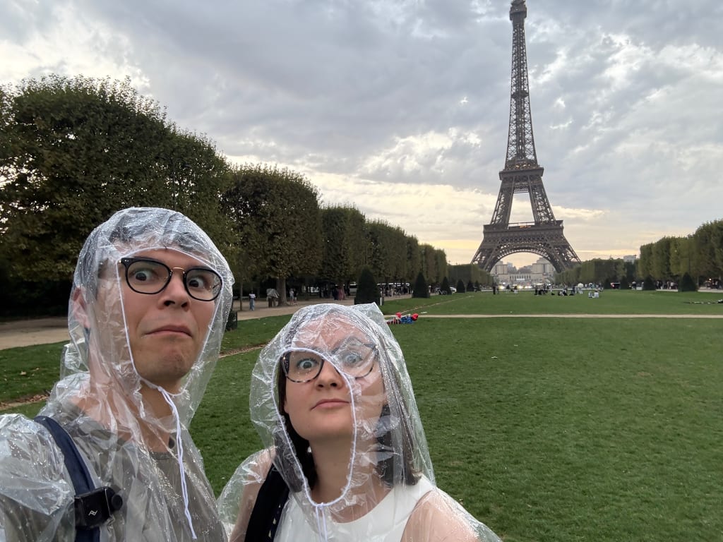 Picnic snacks in front of the Eiffel Tower