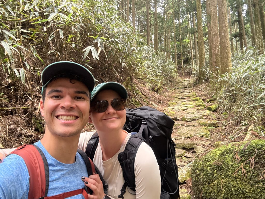 A tired but cheerful moment on the Kumano Kodo trail