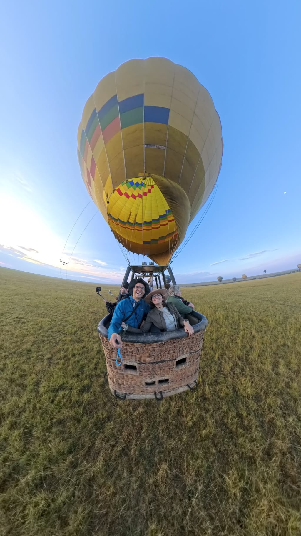 Low hot air balloon flight over the Maasai Mara grasslands