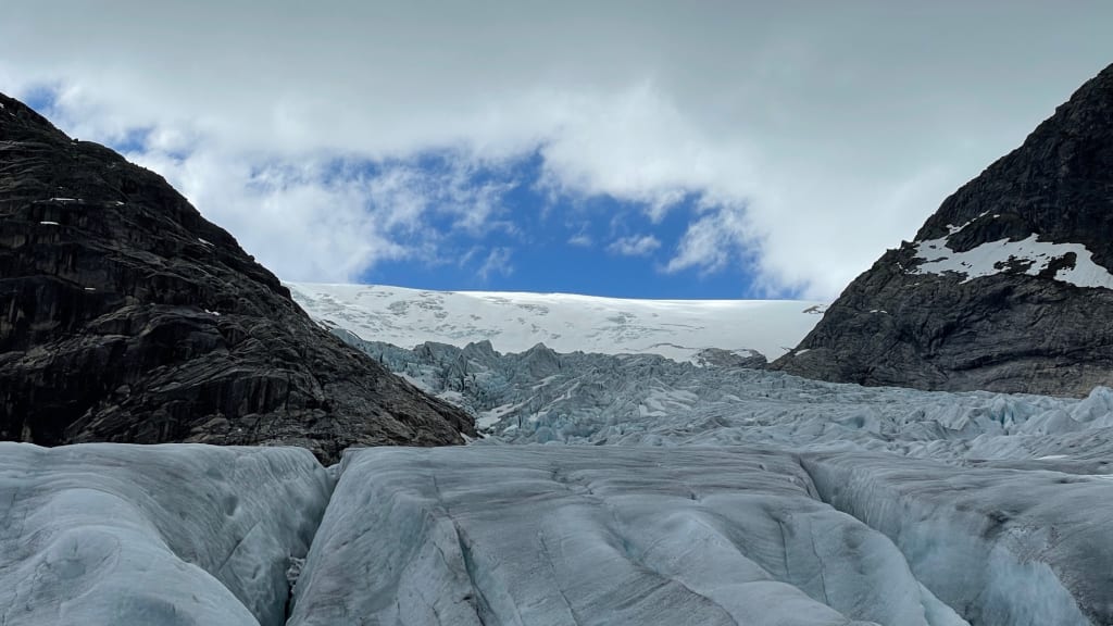 Blue ice and crevasses on Jostedalsbreen Glacier