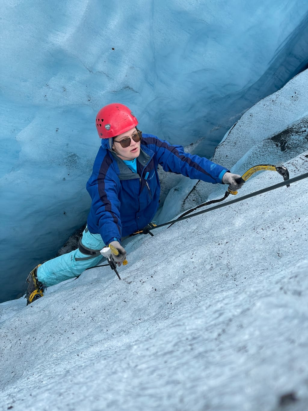 Finishing a climb out of a crevasse on Jostedalsbreen Glacier